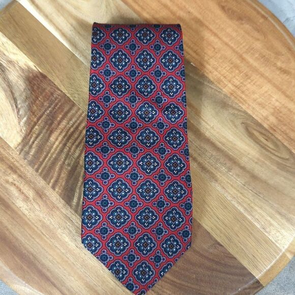 Bert Pulitzer‎ Vintage tie Marshall Field's red blue geometric 100% silk - Picture 1 of 5